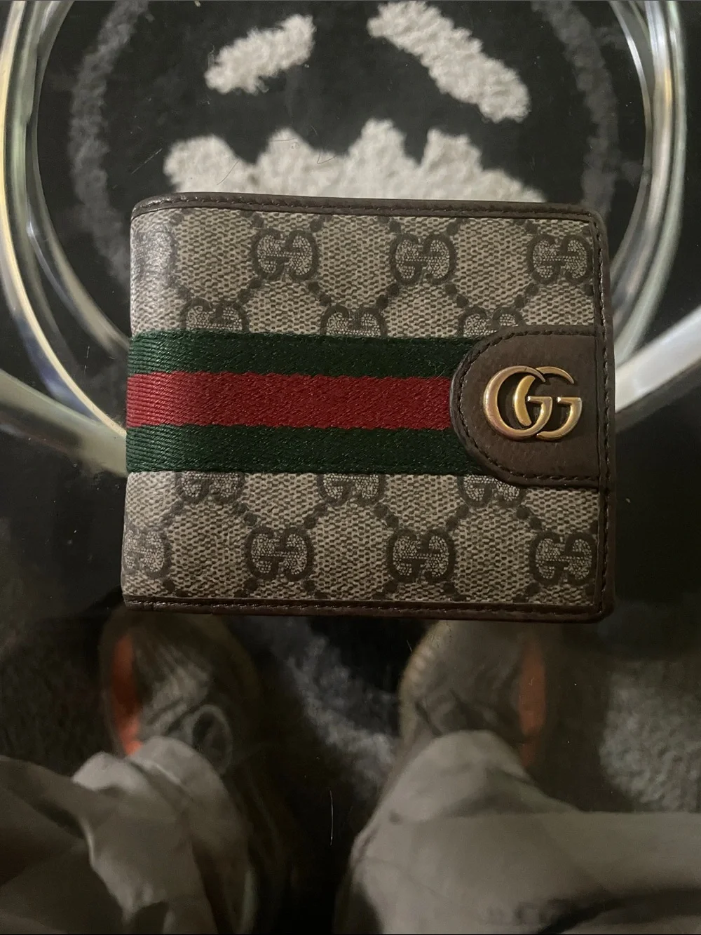 Gucci Brown GG Supreme Canvas Wallet with Green and Red Web & Gold GG